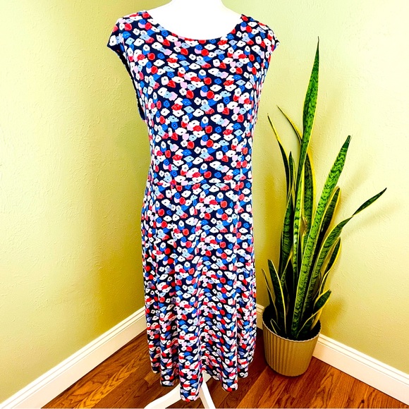Boden Dresses & Skirts - BODEN Red White Blue Floral Jersey Knit Marina Day Dress Knee Length Sz 14